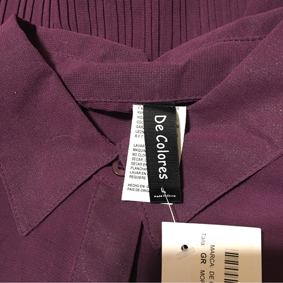 De Colores Long Sleeve Purple Sheer Top Collar Size L - Picture 7 of 7